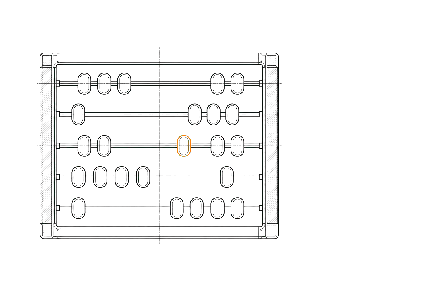 Front-view technical illustration of an abacus representing products being calculated and reordered by performance.